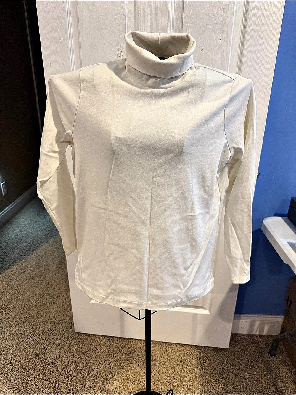 Lands' End Women's Long Sleeve Turtleneck 100% Cotton in Off White Cream Size XL